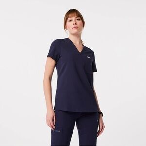 Figs Technical Collection Catarina One Pocket Scrub Top Navy Size Large V-Neck